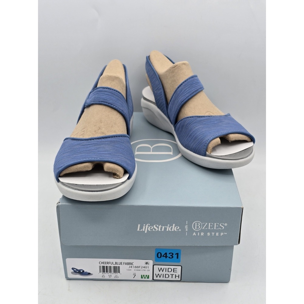 Bzees For Lifestride Women's Cheerful Strappy Sandal Blue‎ Sz 7 W Wide
